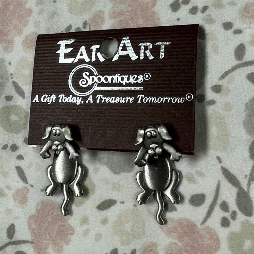 Dog Earrings - Silver Color - 3D Design - for pierced ears